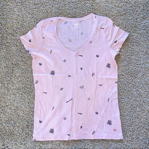 Victoria's Secret PINK Boyfriend Deep V Neck T Shirt Light Pink Size Medium